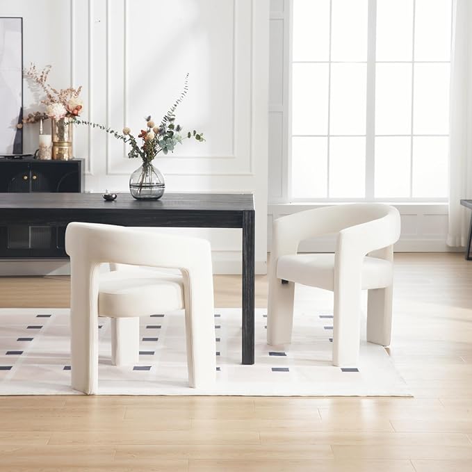 DAYALANE Modern Barrel Dining Chairs Set of 4, Upholstered Accent Kitchen Chair with Arms Comfy Velvet Side Chair for Living Room/Home Office/Reception, Velvet Cream