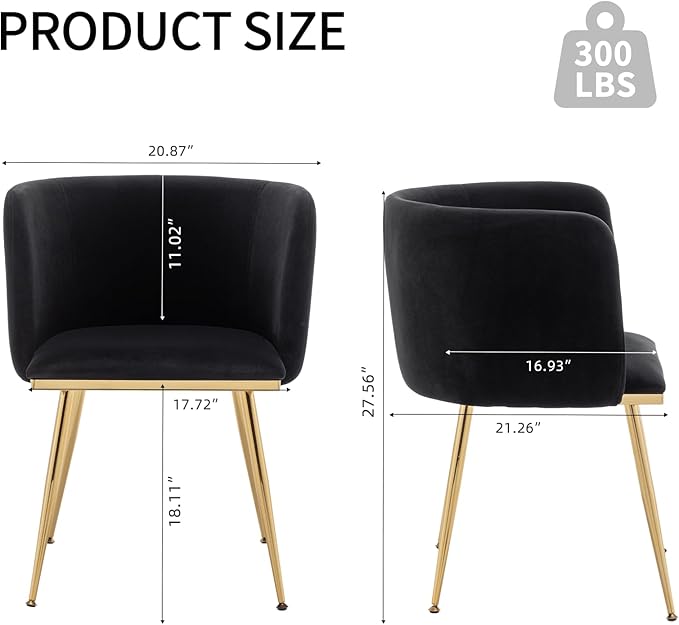 Canxkun Velvet Dining Chairs Set of 6, Barrel Dining Chairs with Gold Metal Legs, Modern Upholstered Dining Room Chair for Dining Room, Kitchen, Vanity (Black)