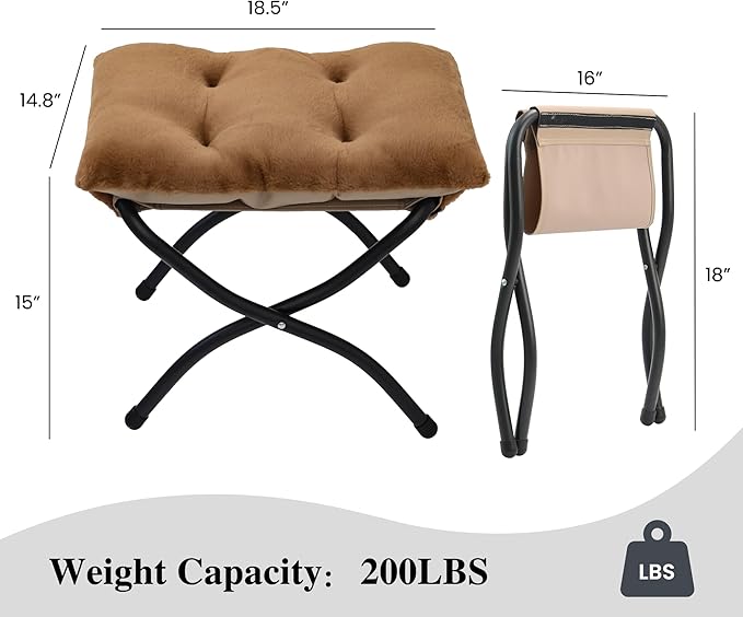 Mordchil HF 15"(H) Folding Ottoman, Foldable Footrest Stool, Portable Small Foot Stool for Couch, Collapsible Foot Rest Ottoman for Sofa, Accent Padded Ottomans for Living Room, Bedroom, Brown