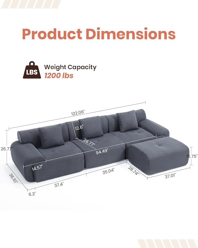 MastonHome Soft Boneless Lounge Couch for Apartment Living, Ideal for Renters & Small Homes, Casual Seating for Relaxing in Living Rooms
