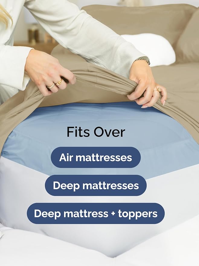 Extra Deep Pocket King Sheets - 4 Piece Breathable & Cooling Bed Sheets - Hotel Luxury Bed Sheet Set - Soft, Wrinkle Free & Comfy - Easily Fits Extra Deep Mattresses - Deep Pocket Beige Sheets Set