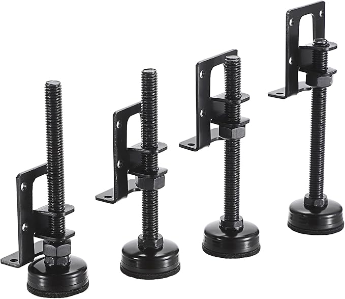 OwnMy 4 Packs Adjustable Furniture Leveling Feets L Shaped Furniture Levelers Legs, Heavy Duty Furniture Mounting Brackets Metal Furniture Leveling Feet for Workbench Cabinet Wardrobe, 4.7" H, Black