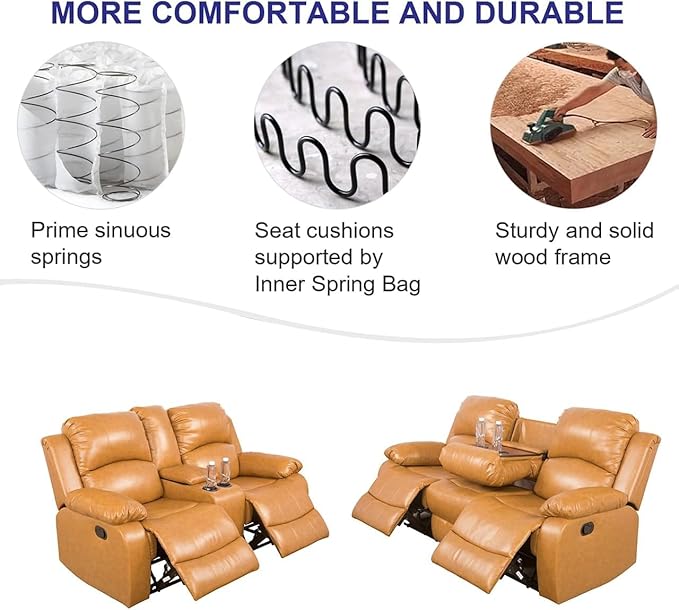 AYCP Bonded Leather Living Room Furniture Set Reclining Sofa Set Loveseat Furniture Sets in Living Room Sofa Recliners (Sofa+Loveseat, Ginger)