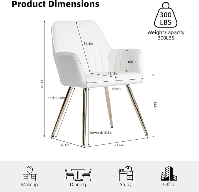 Purgreen Faux Leather Dining Chair Set of 4 - Modern Mid-Back Accent Chair with Gold Plating Legs - Comfy Upholstered Chair for Living Room ，Kitchen & Reception Room (Leather Beige, Set of 4)