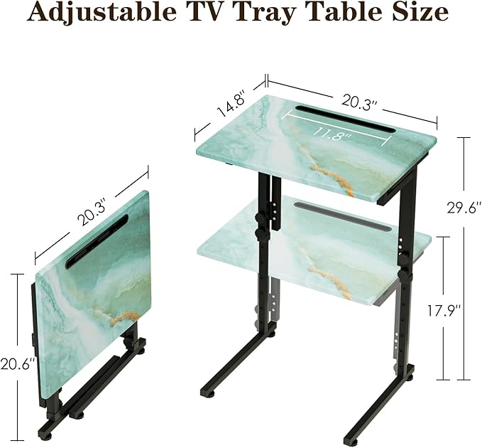 Fleecy day Folding TV Tray Table,Adjustable TV Dinner Table with Sturdy MDF Top,Eating Trays for Living Room with No Assembly Required (Sea Blue,2Pcs)