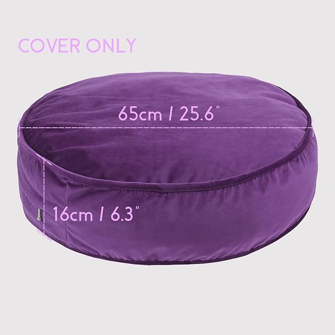 YIUOR Round Floor Pillow Cover Velvet Throw Seating Pouf Yoga Meditation Cushion Plush Case Reading Room Decor Cover Only (25.6IN, Purple)