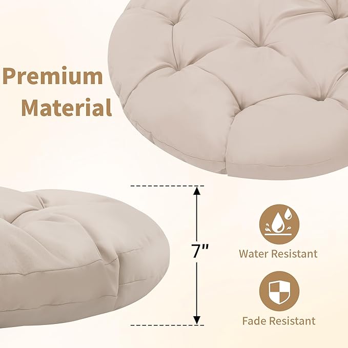 Kromax 40" Ergonomic Wicker Papasan Chair, 360° Swivel Round Egg Chair with Soft Thick Cushion, Indoor Outdoor Use for Living Room, Bedroom, Reading Room, Black Frame with Beige Cushion