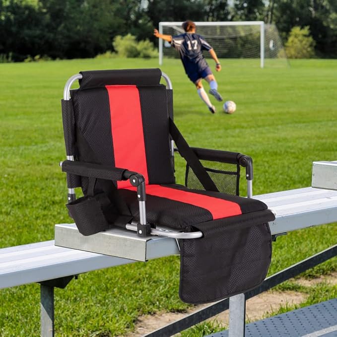 HIGH POINT SPORTS Foldable Stadium Seat Portable Folding Stadium Chairs Padded Bleacher Seat Cushion Bleacher Chair with Armrest and Cup Holder