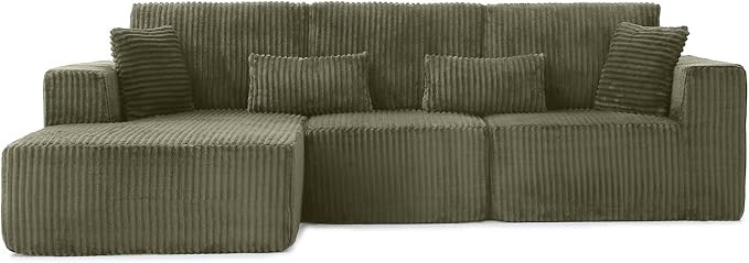 110” Modular Sectional Sofa, Cloud Sectional Couch with Deep Seat, Upholstered Boneless Couches for Living Room, Modern Modular L-Shape Sofa Couch with Chaise (Green, 110" Left Facing Chaise)