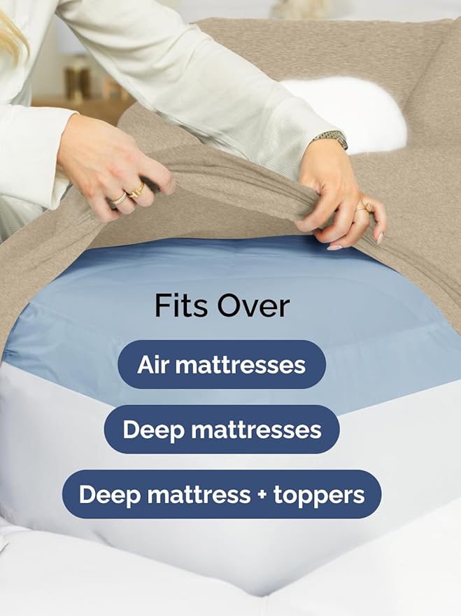 Extra Deep Pocket Queen Sheet Set - 4 Piece Breathable & Cooling Bed Sheets - Hotel Luxury Sheet Set - Soft, Wrinkle Free and Comfy - Fits Extra Deep Mattresses - Deep Pocket Heathered Beige Sheets