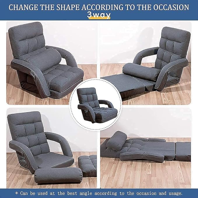FLOGUOR Indoor Floor Gaming Chairs for Adults with Back Support,Chaise Lounge, 14-Position Folding Lazy Sofa with Pillow for Living Room, Bedroom, Balcony(Grey) 8803GR