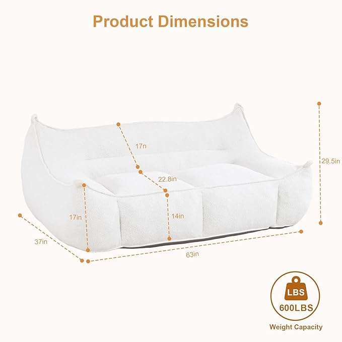 Giant Bean Bag Chair for Adults, Beige Loveseat Beanbag with Filling Plush Fluffy and Back Support, 2 Seater Lounge Lazy Floor Sofa, Memory Foam Couch for Living Room, Bedroom & Dorm