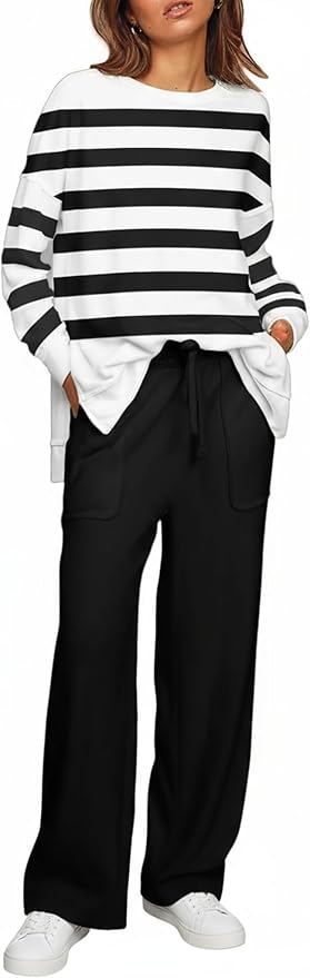 ETCYY NEW Lounge Sets for Women 2 Piece Outfits with Side Split Sweatshirt Tops and Wide Leg Sweatpants