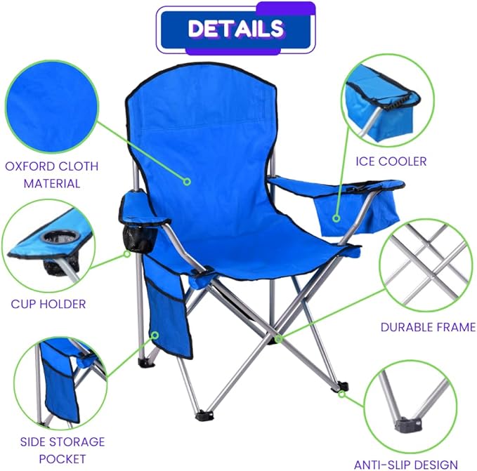 EZONE 4-Pack Camping Chairs with Built-in Ice Cooler, Portable Chair, Storage Pocket, Cup Holder, and Carry Bag Perfect for Camping, Tailgating, Fishing, Beach, and Lawn (4, Blue)