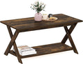 Furinno Modern Simplistic Coffee Table, 2-Tier Rectangle Modern Coffee Table with Open Shelf and X-Legs, Criss-Crossed Side Table, for Living Room, Bedroom, Home Office, Amber Pine