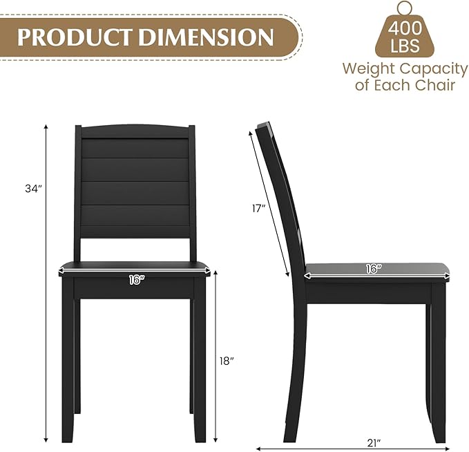 Giantex Wood Dining Chairs Set of 2, Modern Kitchen Chairs w/Rubber Wood Legs, Curved Backrest, Farmhouse Diner Chairs, Wooden Armless Side Chairs for Home Dining, Restaurant, Load 400 LBS, Black