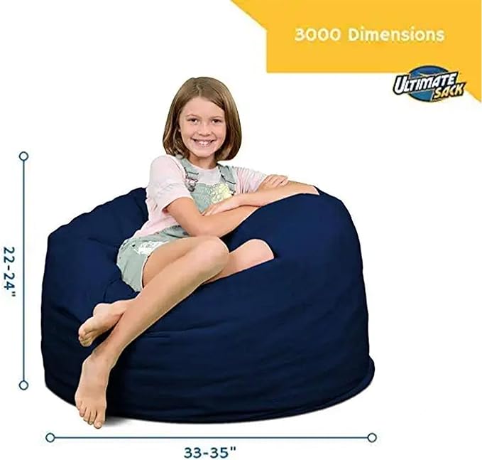 ULTIMATE SACK 3000 3-Foot Bean Bag Chair, Navy Suede Cover – Oversized Foam Lounger, Floor Seat, Small Sofa, or Couch Bed for Living Area, Gaming Room, or Reading Lounge