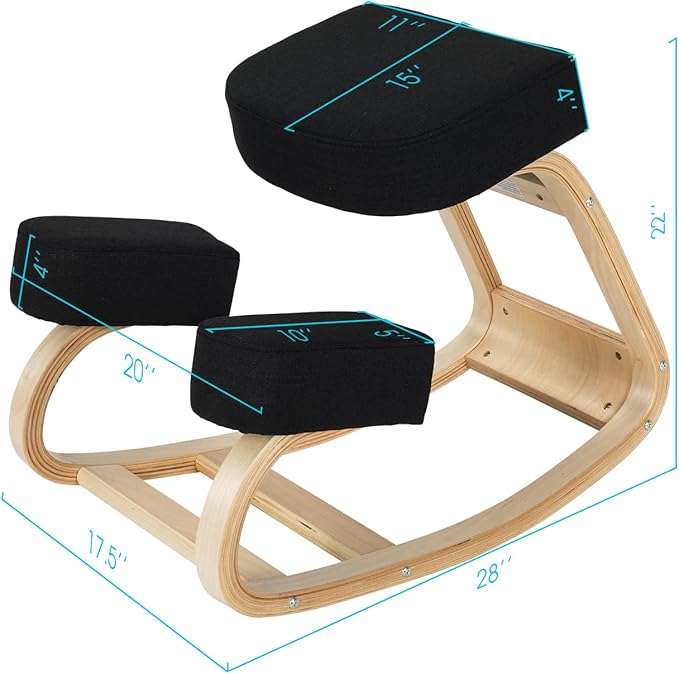 Giantex Kneeling Chair, Wood Posture Chair, Max Load 330 Lbs, Rocking Knee Chair with Soft Cushion, Natural Relief for Back, Shoulder or Neck Pain, Ergonomic Kneeling Chair for Office Home