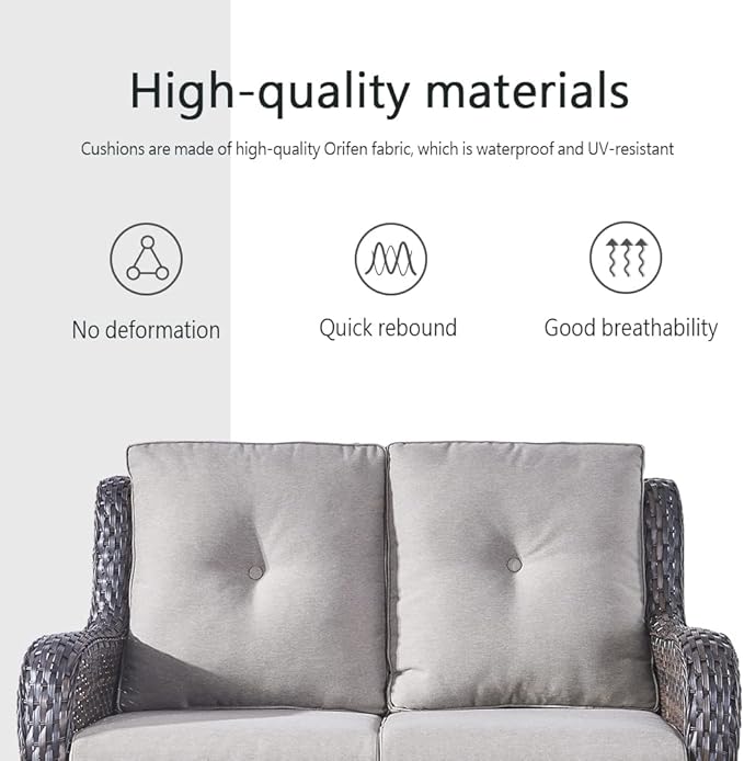 Belord Wicker Outdoor Furniture Patio Furniture Set - 6 Piece Patio Conversation Set with Swivel Rocker Chairs, Loveseat Sofa, Ottomans and Coffee Table, Gray Cushion