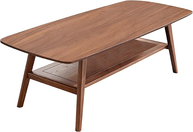 HanStrong 47.24" Center Coffee Table 100% Solid Wood Top Plate Desk Study Desk Work from Home with Storage Shelf,Walnut