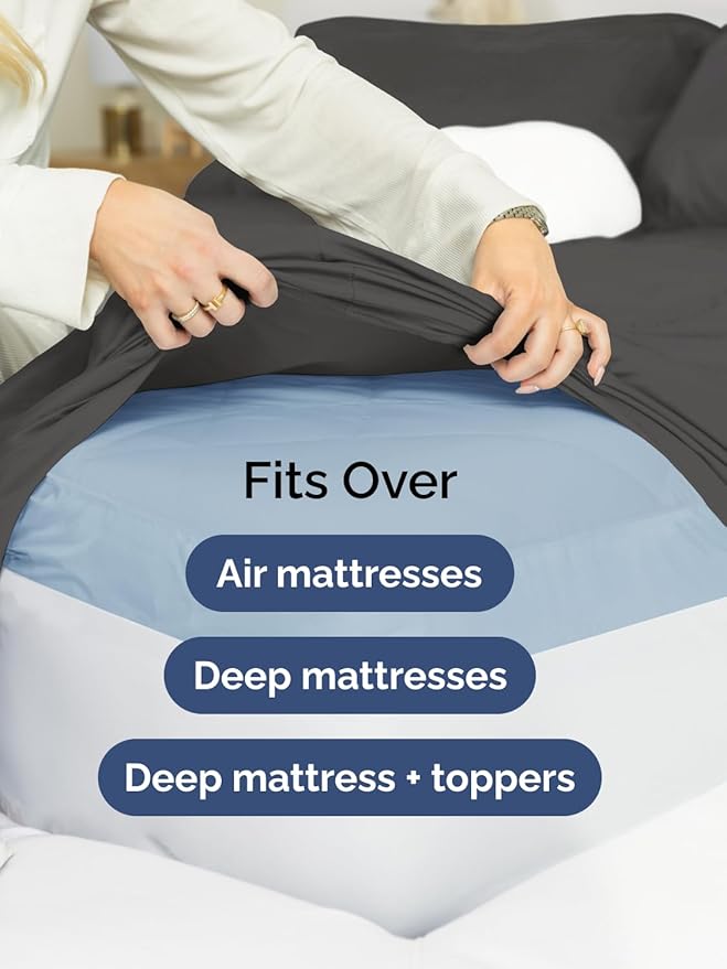 Extra Deep Pocket Full Sheets - 4 Piece Breathable & Cooling Bed Sheets - Hotel Luxury Bed Sheet Set - Soft, Wrinkle Free & Comfy - Easily Fits Extra Deep Mattresses - Deep Pocket Charcoal Sheets Set