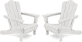 KINGYES Folding Adirondack Chair Set of 2, HDPE All-Weather Folding Adirondack Chair, White