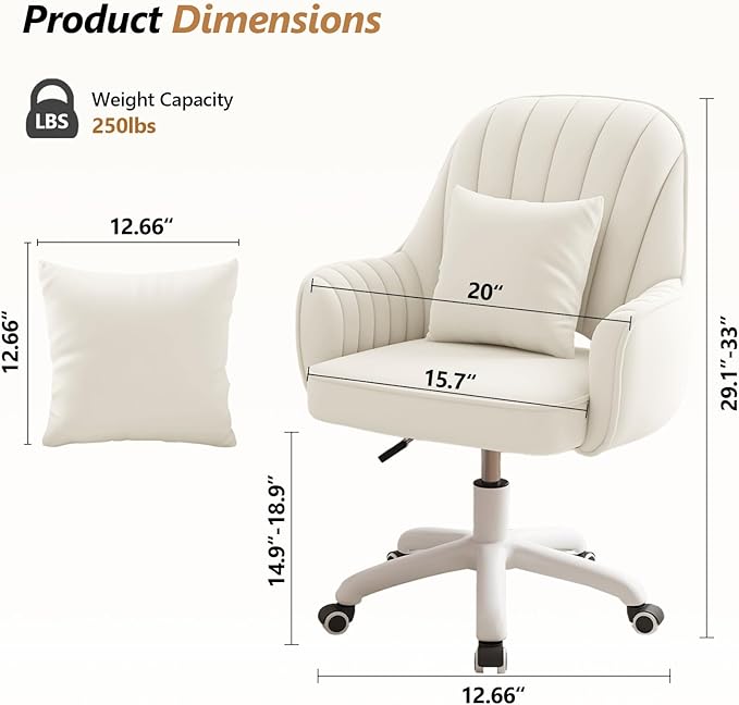 WXJHL Home Office Chair Velvet Vanity Chairs Cute Makeup Desk Chair with Wheels Mid Back Computer Chairs Height Adjustable Small Swivel Rolling Task Chair