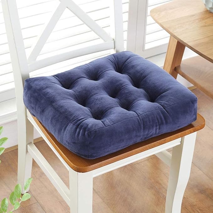 vctops Velvet Solid Chair Pad Super Soft Plush Washable Square Seat Cushion for Kitchen Dining Room (DarkBlue,18" x 18")