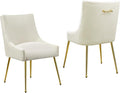 WUTUTUEE Velvet Dining Chairs Set of 2 Gold Legs,Upholstered Velvet Accent Chairs, Pleated Back Design & Gold Pull Handle, Mid Century Modern Chairs for Dining/Kitchen/Living Room,Beige