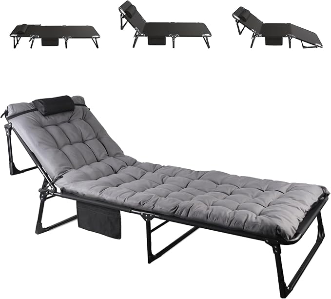 FozsKeylf Folding Camping Cot, Adjustable Camping Cot for Adults, Portable Reclining Lounge Chair with Mattress/Pillow, 1200 D Oxford Camping Cots for Indoor/Outdoor