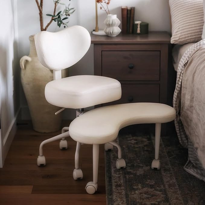 Pipersong Meditation Chair PRO VENTI, Cross Legged Chair with Wheels, ADHD Chair, Criss Cross Desk Chair with Height Adjustable Backrest and Adjustable Stool, Flexible Design for Fidgety Sitters,Ivory