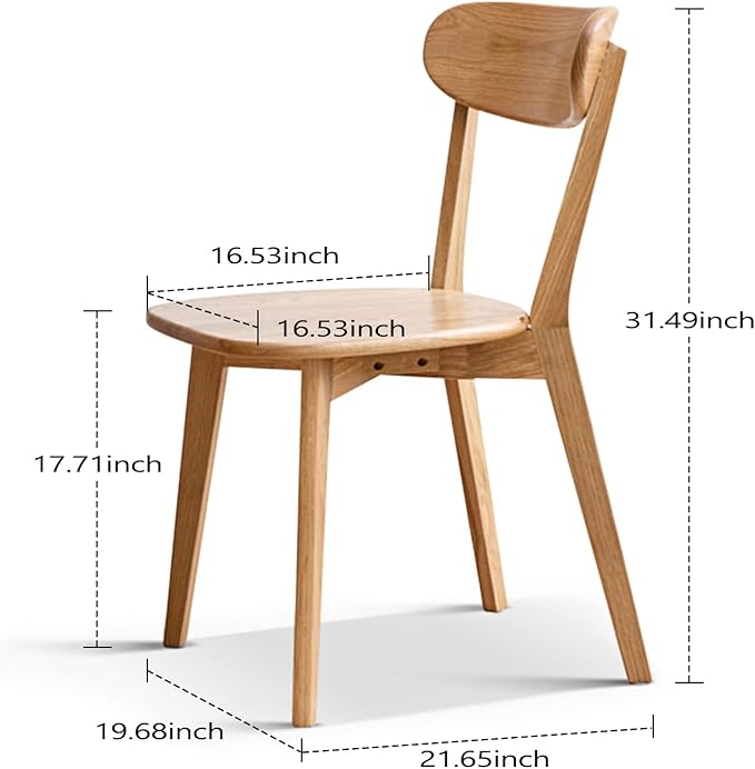 Grewood 100% Solid Oak Wood Dining Chairs Set of 2, Mid Century Modern with Wide Rounded Backrest, Chairs for Dining Room, Kitchen Chairs, Original Wood Color