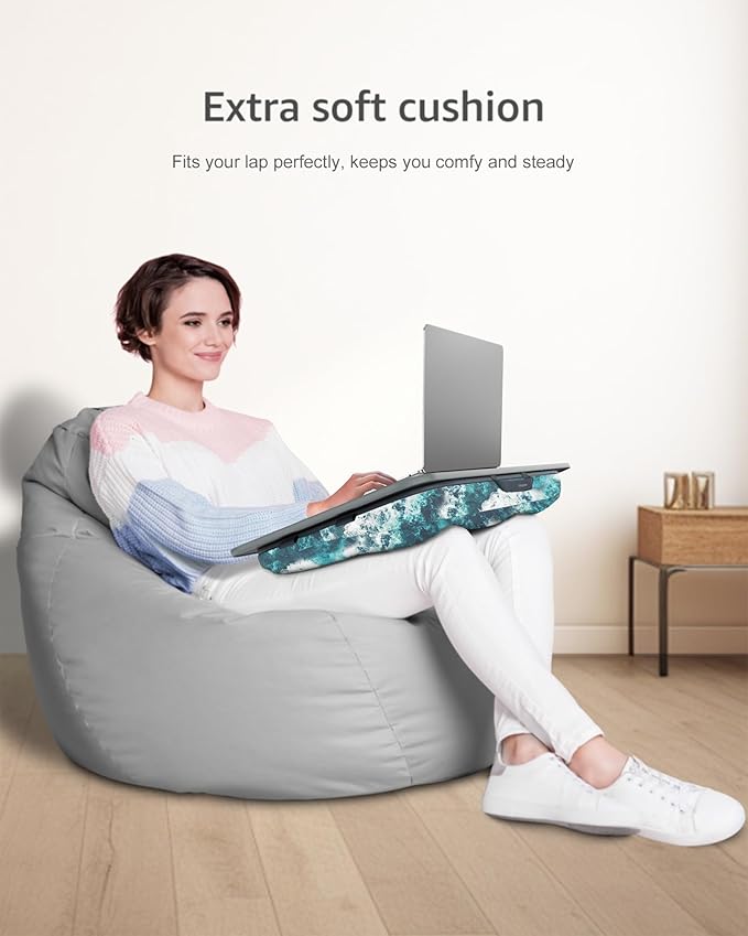 Lap Desk – Laptop Lap Desk with Cushion for Bed, Couch or Floor, Fits up to 17" Laptop, Built-in Slot, Non-Slip PVC Leather Top, Portable & Lightweight – Home Office, Istudyniture (Large, Waves)