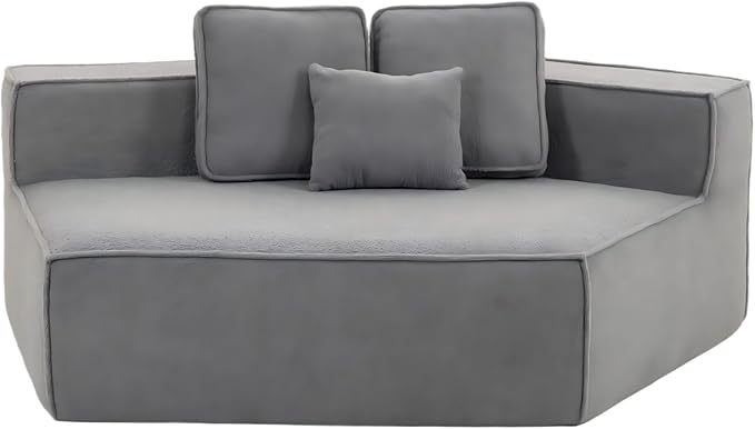 EPOFIT 1-Seater Teddy Fleece Modular Sofa Chair, Low-Profile Floor Seat with Wide Cushion and All-Foam Support, Right-Facing Design, Compressed Packaging – Blue Gray