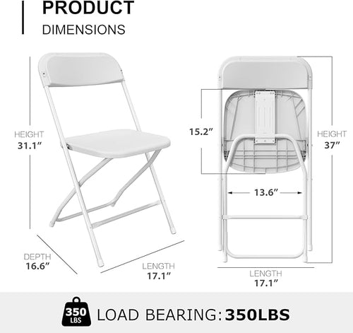 24 Pack White Folding Chairs, Portable Party Chairs, Plastic Folding Chair,Stackable Commercial Seats with Steel Frame for Office Wedding Party Patio Dinning Events, 350lbs Capacity