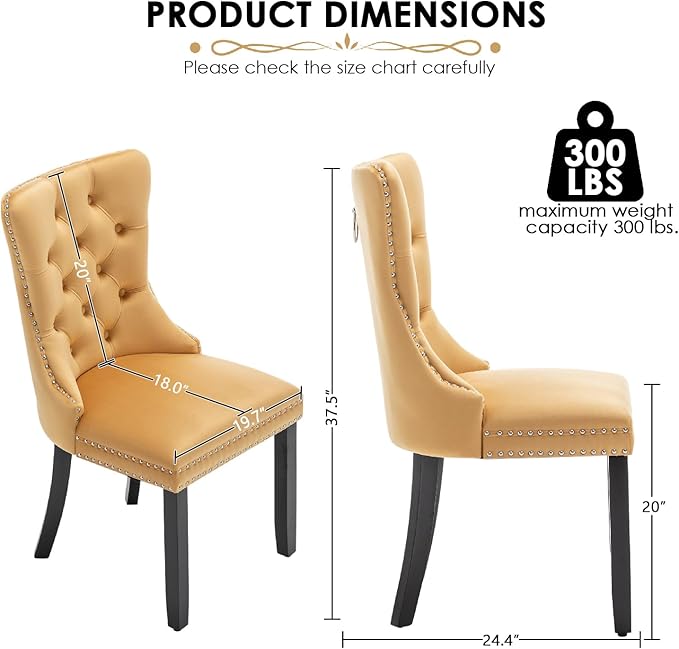 Kiztir Velvet Dining Chairs Set of 4, Upholstered Dining Chairs with Ring Pull Trim and Button Back, Luxury Tufted Dining Chair for Living Room, Bedroom, Kitchen (Gold)