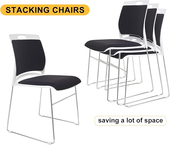 Stacking Chairs Set of 20 Black Stackable Home Office Guest Chair Set with Padded Seat and Back,Lobby Chairs Waiting Room Reception Chair for Cafeteria,Library, Laboratory,Training Room
