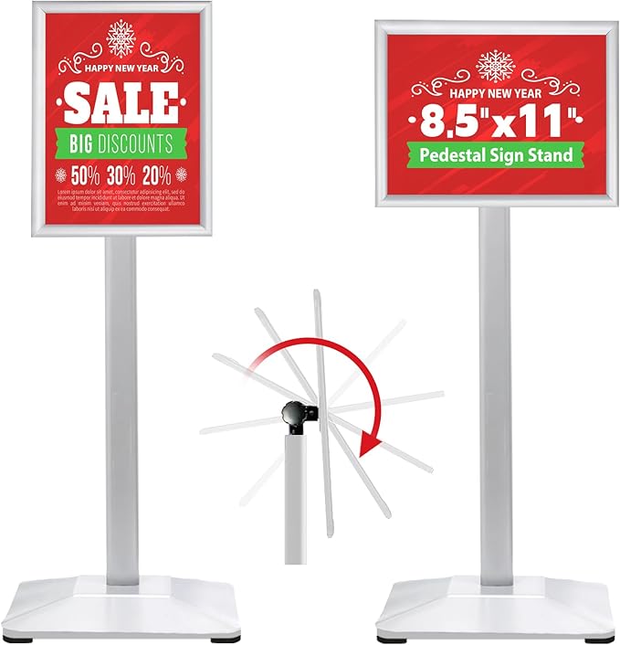 VAIIGO Pedestal Sign holder Stand 8.5x11inch Adjustable Standing Floor Sign Stand with Heavy Base & Snap Frame Display Stand for Indoor Outdoor Business Store Sign Holder Poster Stand (Silver)