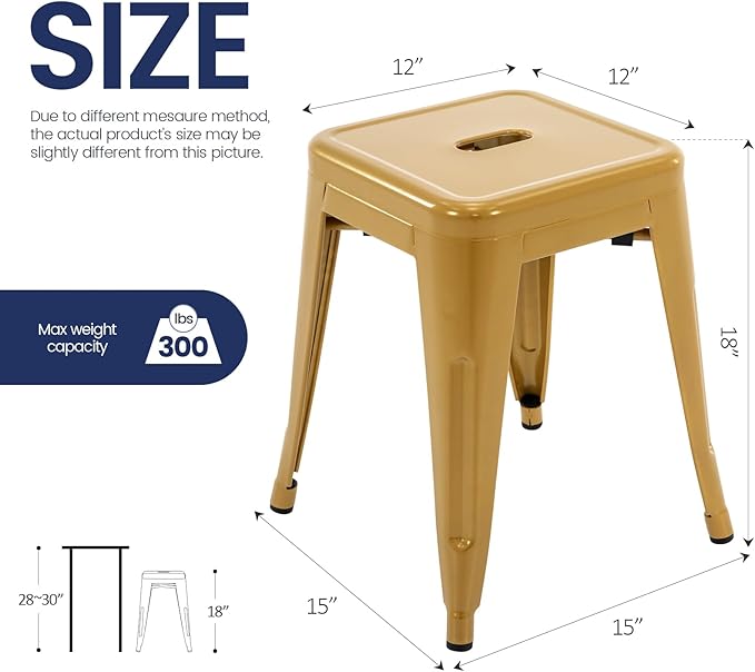 Brage Living 18 Inch Industrial Metal Stools Set of 2, Stackable Classroom Stools, Backless Metal Dining Chairs for Indoor Outdoor, Kitchen Short (Mustard Yellow)