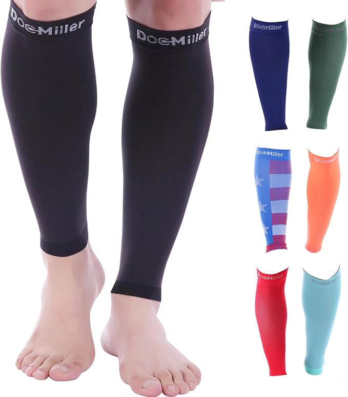 Doc Miller Compression Calf Sleeve for Men & Women – 20-30mmHg Graduated Support for Running, Shin Splints, Calf Strain – Knee High, Small to 6XL Plus Size