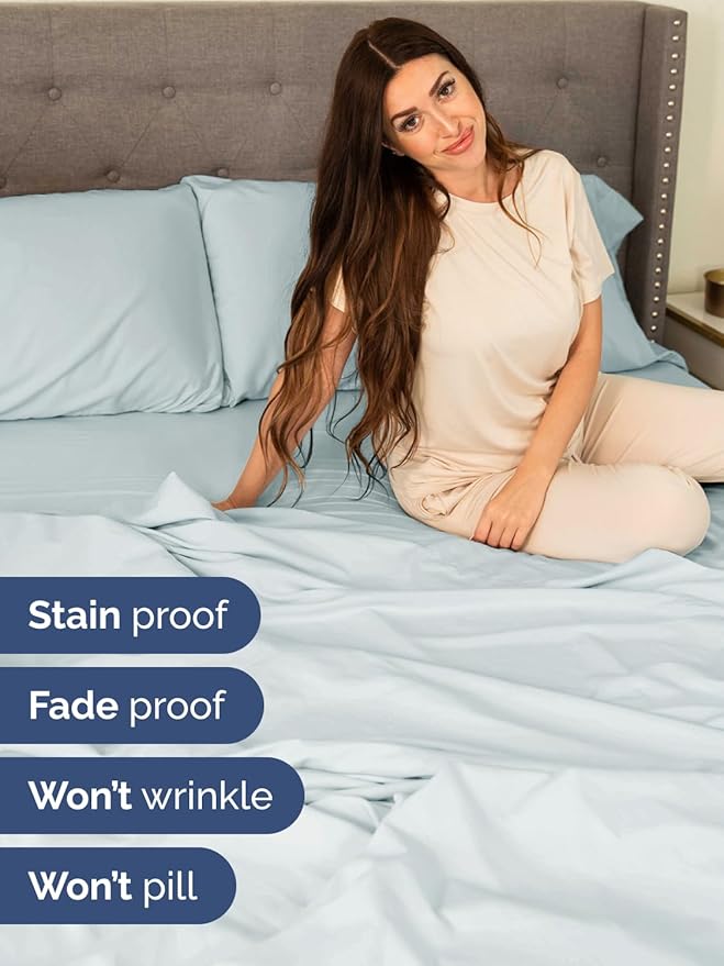 Extra Deep Pocket Twin Sheets - 3 Piece Breathable & Cooling Bed Sheets - Hotel Luxury Bed Sheet Set - Soft, Wrinkle Free & Comfy - Easily Fits Extra Deep Mattresses - Deep Pocket Ice Blue Sheets Set