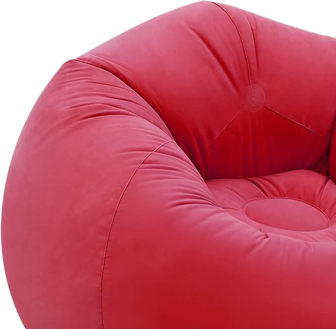 DYRABREST 6 Pcs Bean Bag Chairs for Adults, Inflatable Chairs with Foot Pump, Red Folding Blow Up Couch, Flocking Portable Lazy Sofa for Movie Night, Living Room, Camping, 220lbs Load Capacity