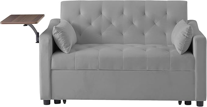 hansones 3-in-1 Convertible Sleeper Sofa Bed, Pullout Couch with 360° Swivel Side Table, Modern Chenille Fabric, Easy to Assemble, Folding Loveseat Sofa Bed for Living Room & Guest Room
