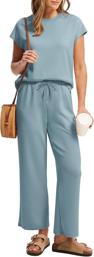 Sampeel Two Piece Sets for Women Summer Vacation Outfits Cap Sleeve Tops Lounge Matching Sets Clothing Beach Fashion Clothes