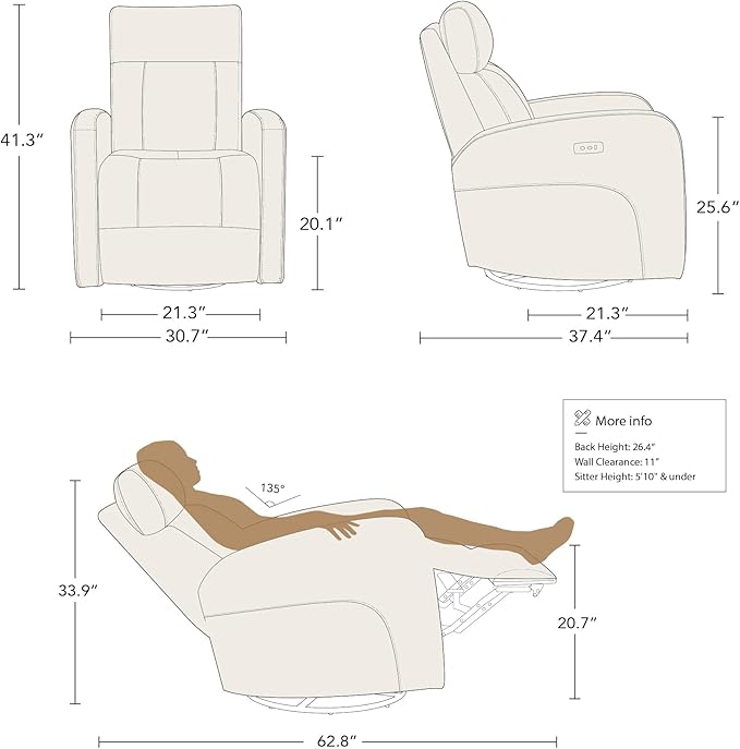 CHITA Genuine Leather Power Swivel Glider Recliner Chair for Adults, FSC Certified Electric Nursery Rocker Recliner Chair for Living Room, Navy Blue