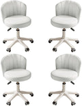 Small Round Rolling Desk Chair Armless Comfy Vanity Computer Chair with Low Backrest PU Leather Height Adjustable Swivel Work Spa Chair