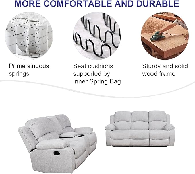 AYCP Microfiber Living Room Furniture Set Reclining Sofa Set Loveseat Furniture Sets in Living Room Sofa Recliners (Sofa+Loveseat, Grey)