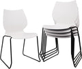 Stackable Waiting Room Chair, Stacking Office Chair with Ergonomic Lumbar Support and Metal Legs, Plastic Desk Chairs for Conference School Church Guest Reception Set of 4, White