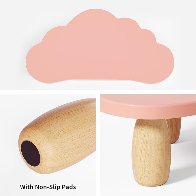AFOOYO Monitor Stand Riser,Cloud-Shaped Sturdy Wood Computer Monitor Riser Wirh Drawer, Monitor Stand Riser, Multi-Purpose Desktop Organizer Riser for Computer,Laptop,Printer,TV,Pink