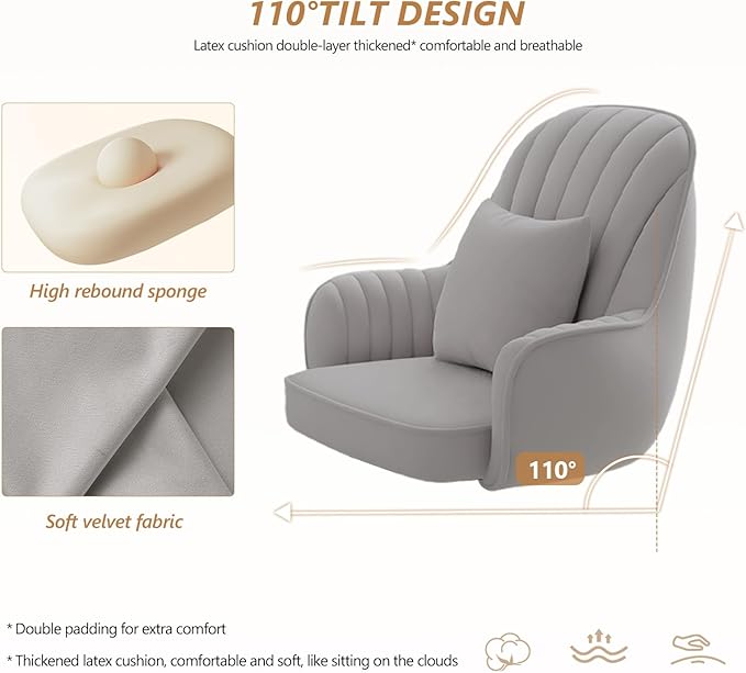 WXJHL Home Office Chair Velvet Vanity Chairs Cute Makeup Desk Chair with Wheels Mid Back Computer Chairs Height Adjustable Small Swivel Rolling Task Chair